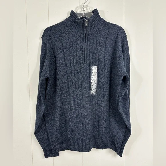 NWT Oscar De La Renta Mens Sz L Blue Preppy Academia 1/4 Zip Ribbed Knit Sweater - Picture 2 of 9